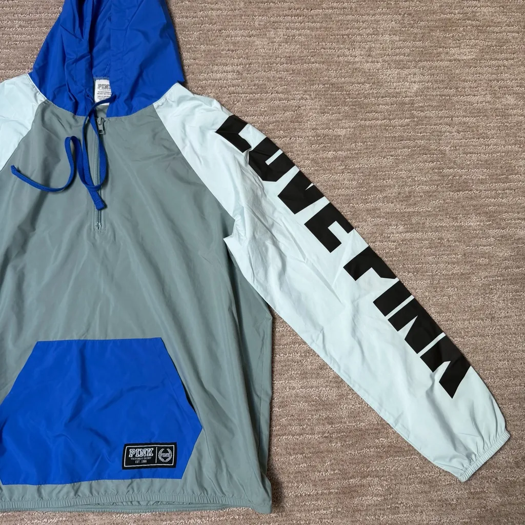 PINK Victoria's Secret Blue and Gray Windbreaker - Image 2