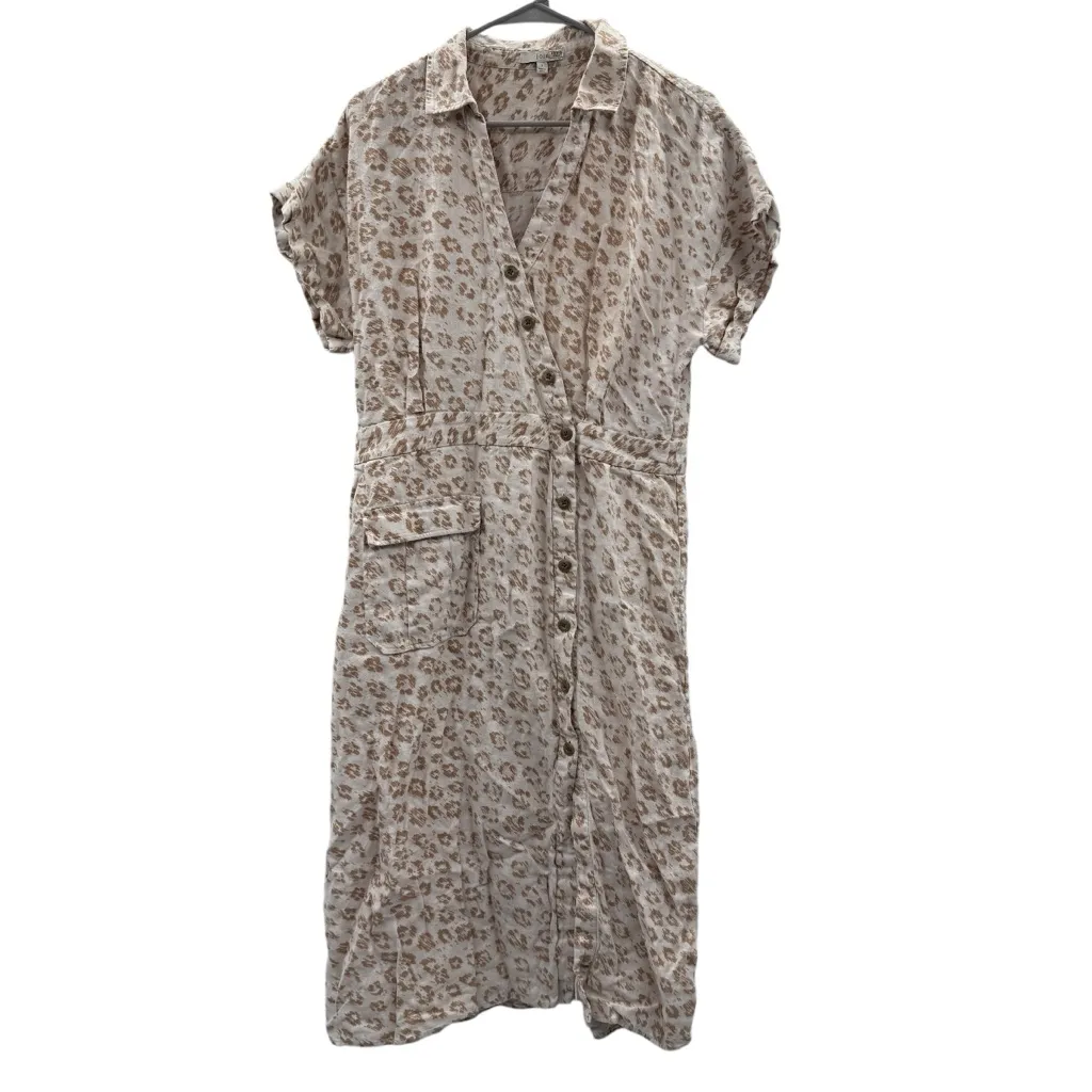 RTR Joie Coady 100% Linen Leopard Animal Print Short Sleeve Midi Dress Sz L‎ - Image 2