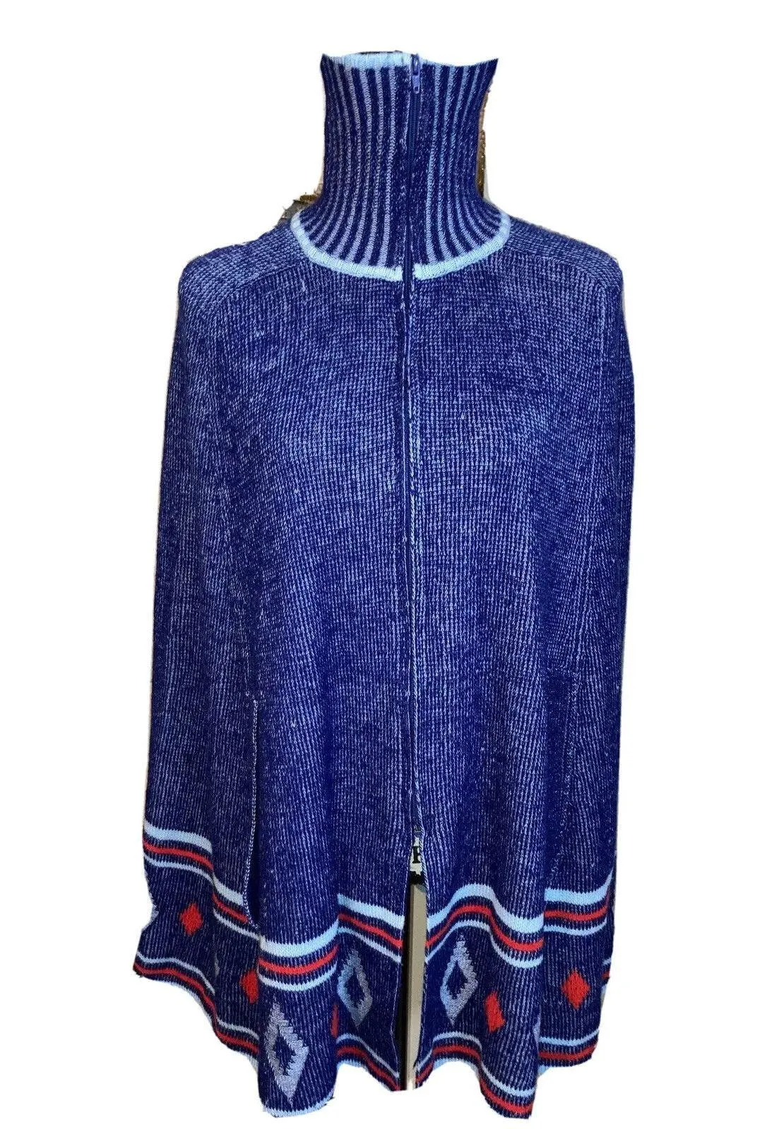 Fashioned by Lee Women's Vintage Full Zip Cape Blue Red White Sz L EUC - Image 4