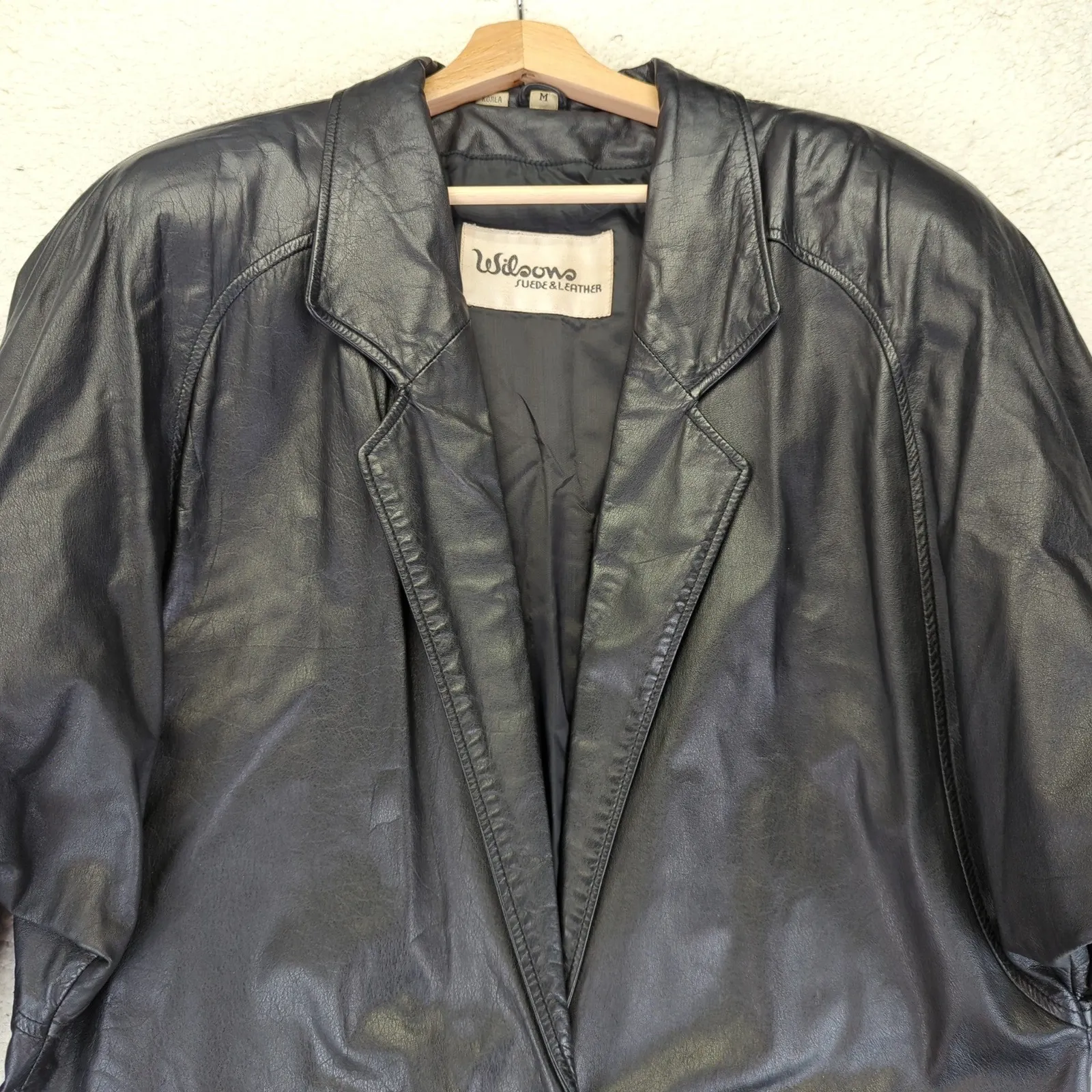 Vintage Wilsons Oversized Black Leather Coat Jacket Women's Size M‎ Size M - Image 3