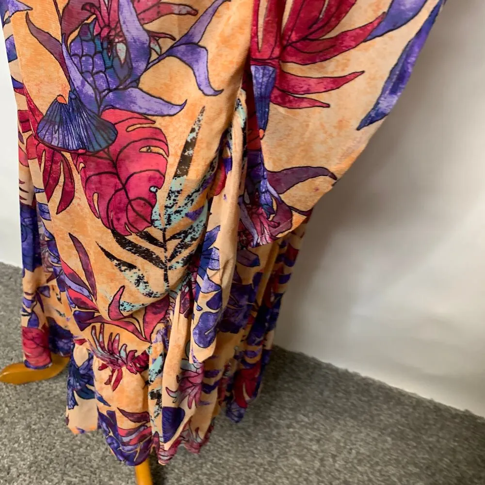 NWT Raga Monique Wrap Maxi Dress Orange Pink Purple Tropical Print Sz Small - Image 5