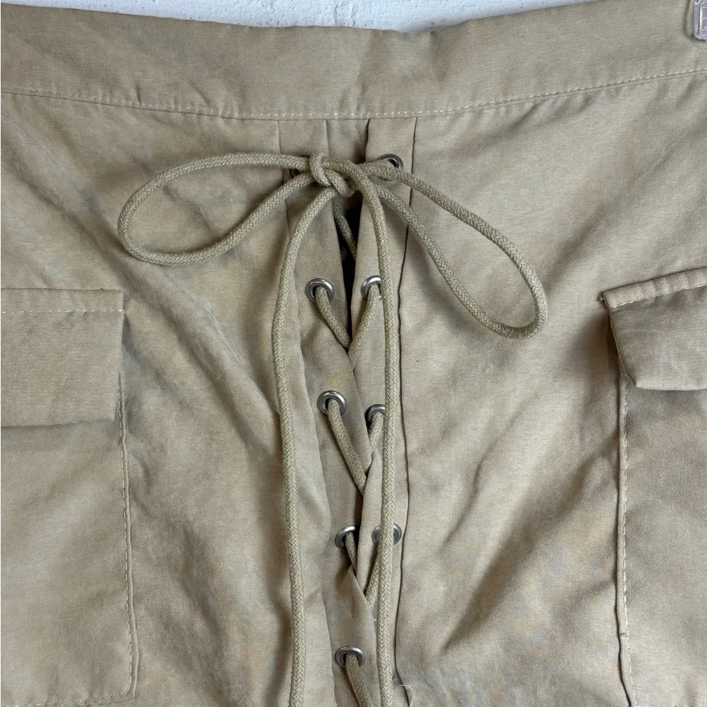 Wild Honey Woman’s Khaki Lace Up Night Out Casual Mini Trendy Skirt Size Medium - Image 2