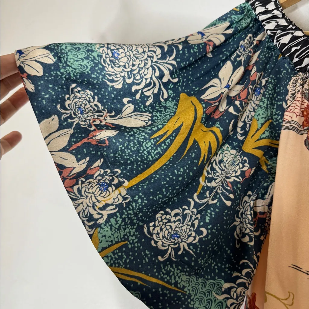 Free People “rockin rochelle” crop blouse Short Sleeve Cream Blue XS‎ - Image 6