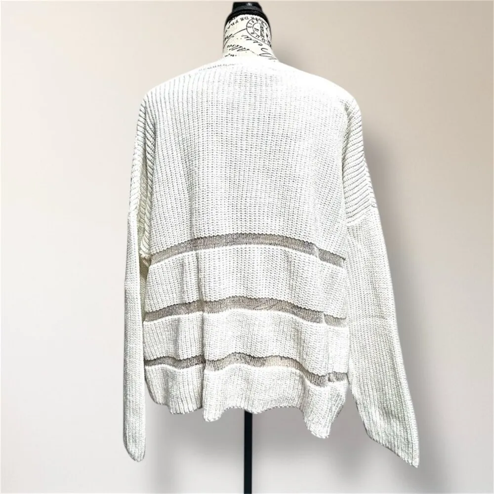 Forever 21 M White Knit Sweater Sheer Cutout Striped Pullover Y2K Streetwear - Image 5