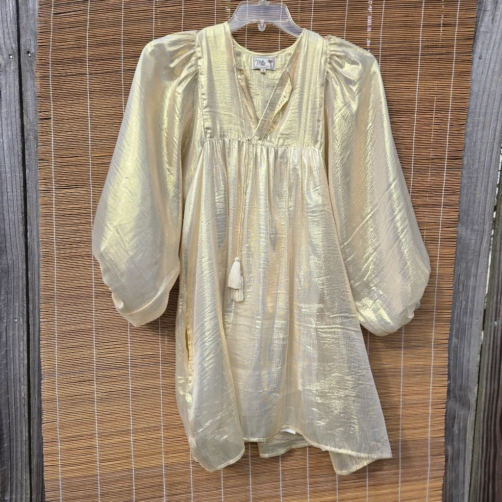 Mille Resort & Travel Shimmering Gold Long Sleeve Dress S - Image 5