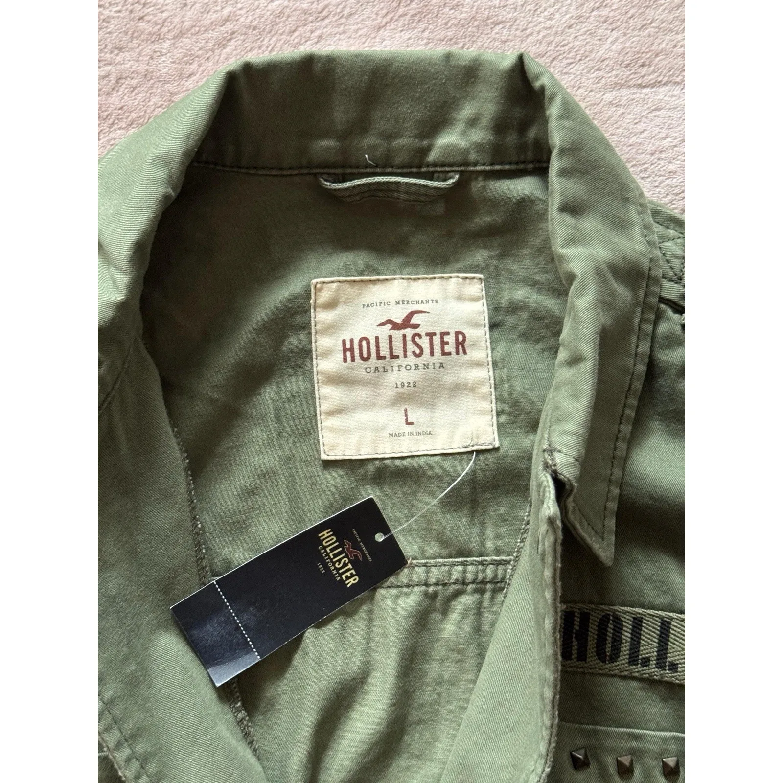 Hollister Women's Utility Distressed Jacket‎ Shirt Army Green Size Large NWT - Image 4