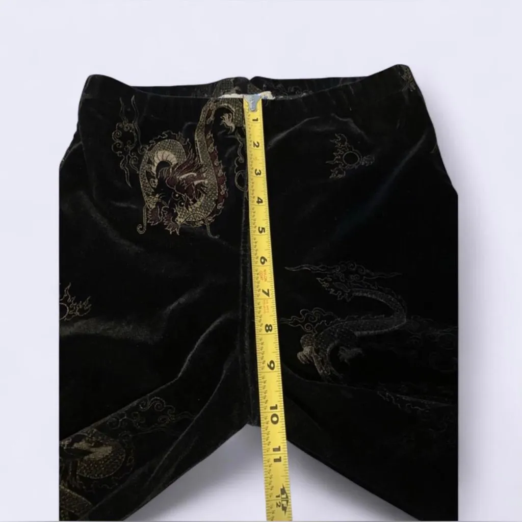 Vintage Fifilou Black Velvet Pants with Dragon Pattern Size XS - Image 5