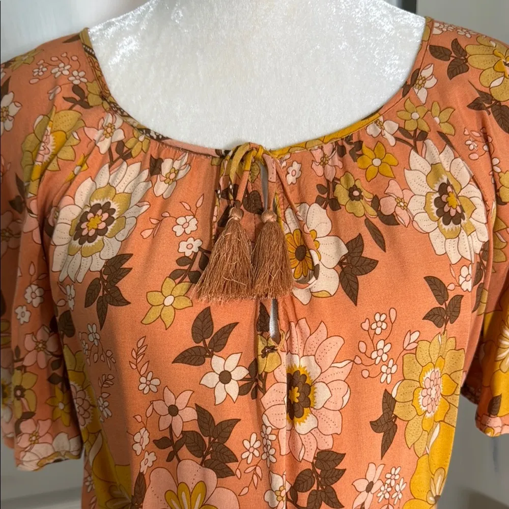 Alt Daly Chic Floral Dress in Peach, orange, brown, yellow floral Orange Size L - Image 6