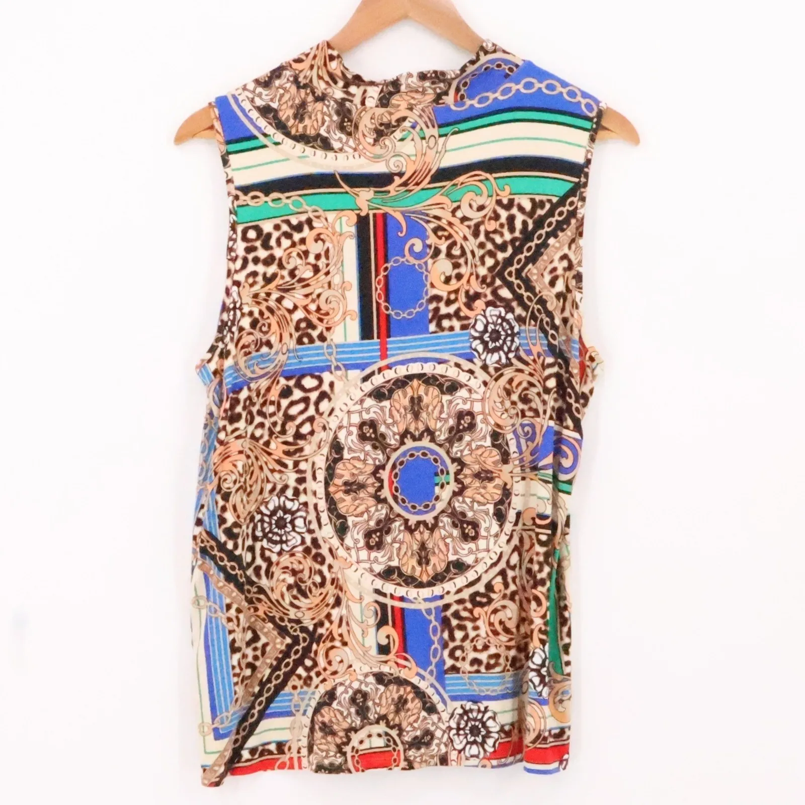 Cable Gauge Baroque Scarf Print Sleeveless Top Womens Leopard Stretch Size XL - Image 5