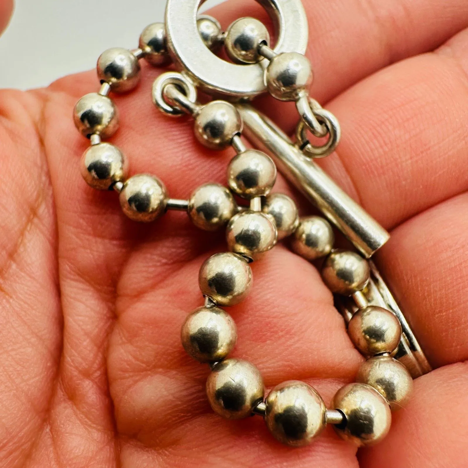 Gucci Silver Ball Chain Toggle Bracelet Sterling Silver Beaded Italian Fine Jewe - Image 5