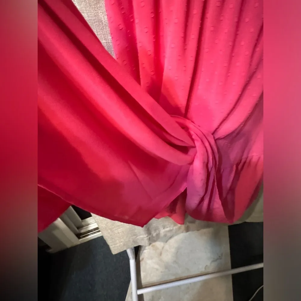 Chelsea 28 Pink Polka Dot One Shoulder Ruffle Feminine Midi Dress Womens XL NWT - Image 10