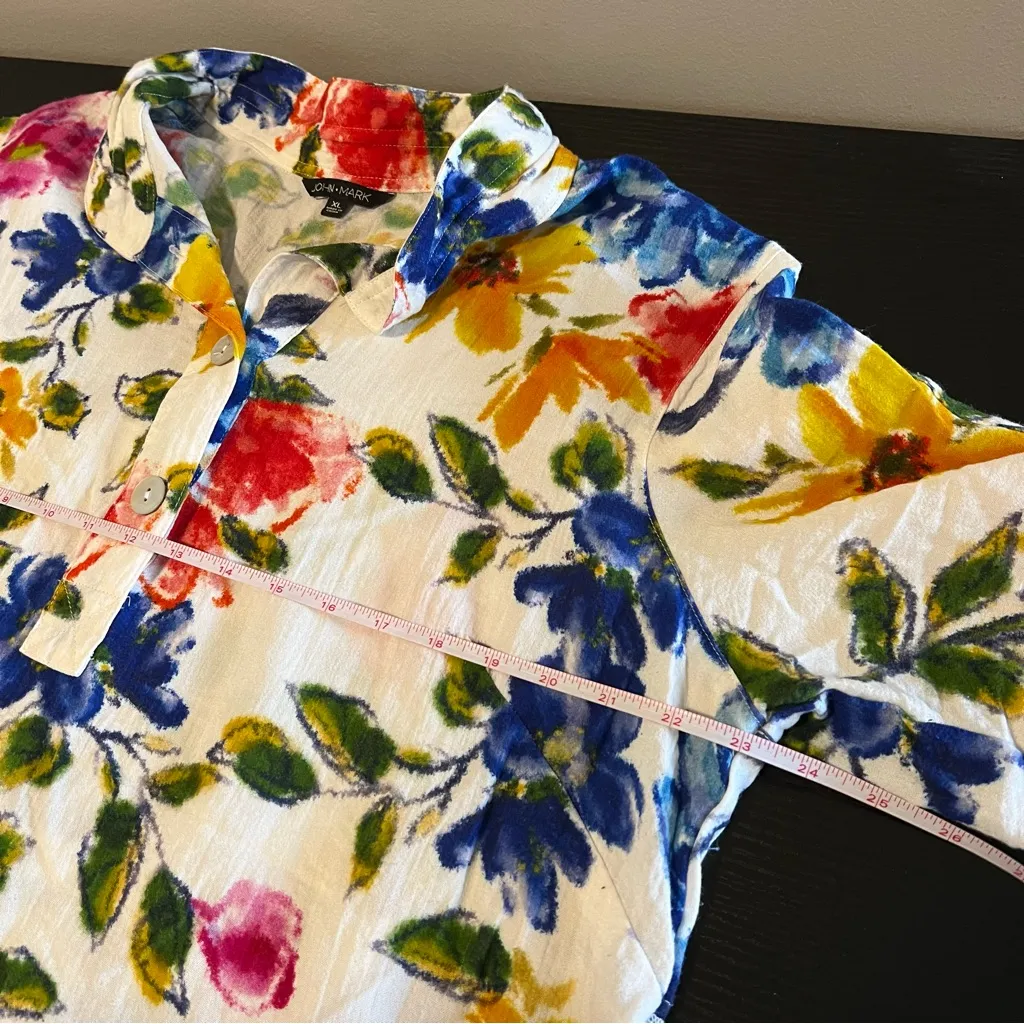 John Mark Floral Button Front Top White Multicolor XL - Image 12