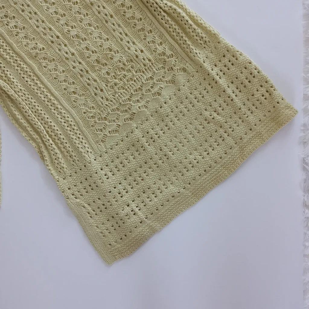 Andrea Jovine Pointelle Open Knit Basketweave Sweater - Soft Sage - NWT - Large - Image 3