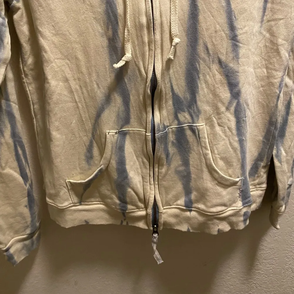 Free People We The Free Off White & Blue Tie Dye Lace Cross Hoodie Size L New - Image 4