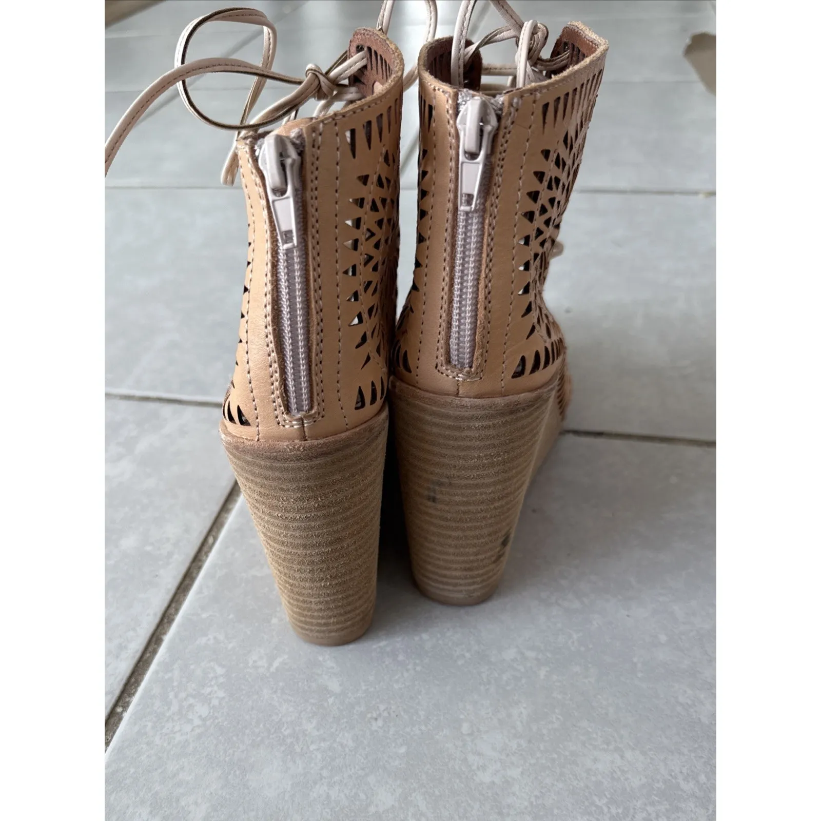 Jeffrey Campbell Rodillo Wedge Sandals Nude Leather Lace Up Ibiza Shoes - Size 9 - Image 2