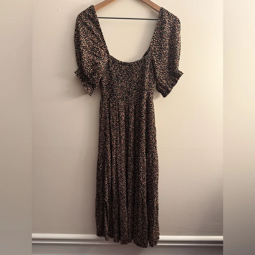 Abercrombie & Fitch floral Puff Sleeve Midi Dress dark multicolor puff sleeve S - Image 2