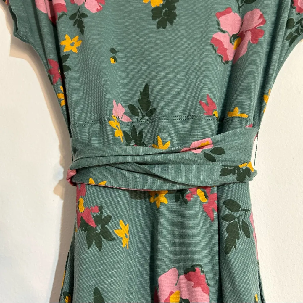 Toad&Co Cue Wrap Short Sleeve Jersey Knit Mini Dress Silver Pine Floral Size XS Blue - Image 9