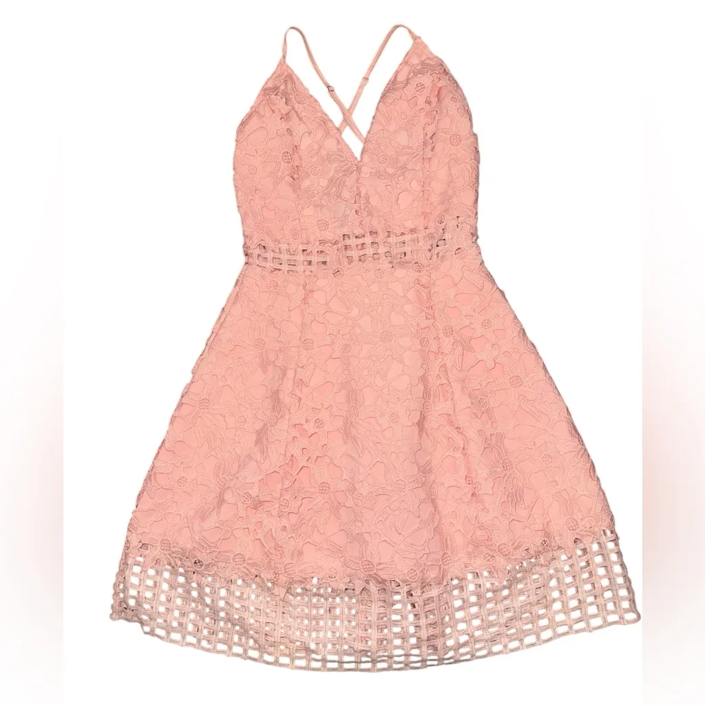 Lovers + Friends Bellini Lace Mini Dress Small NWT Pink Cottagecore Fairy - Image 4