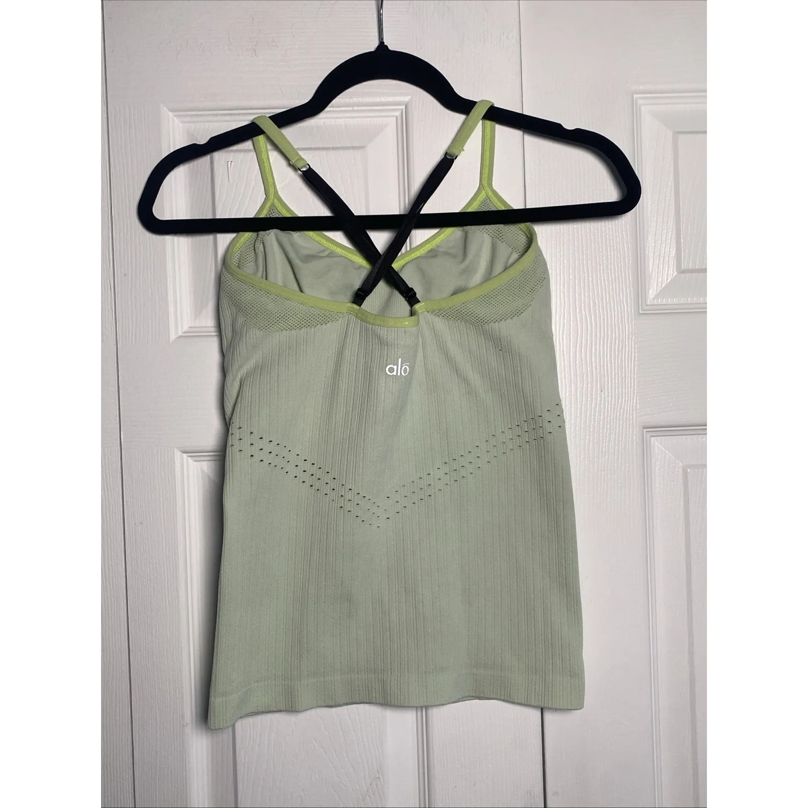 Alo Women's XS Green Ribbed Tank Crossback Seamless Workout Yoga - Image 2