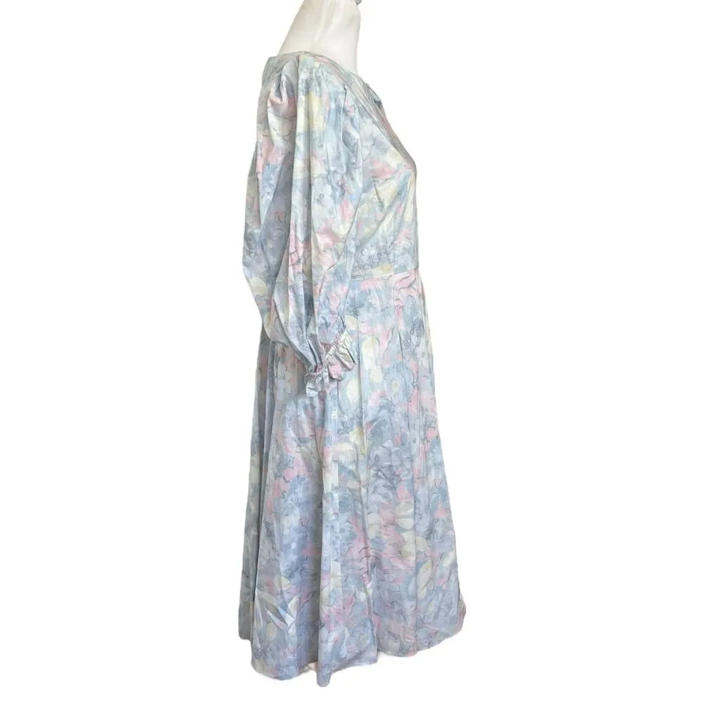 Selkie NWT The Sunroom Dress Monet Print Women’s Size 8 Puff Sleeve Cotton Blue - Image 5