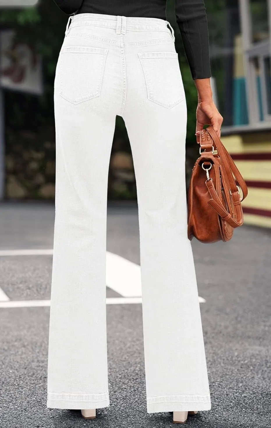 Womens Flare Jeans High Waisted Wide Leg Baggy Jean for Women Stretch Denim Pants White Size 18 - Image 4