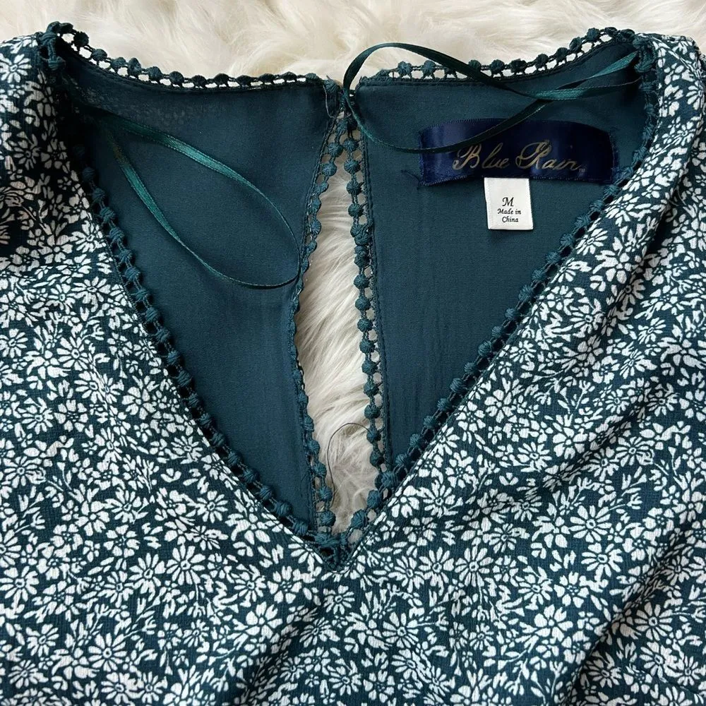 Blue Rain Floral Bell Sleeve Romper - Image 4