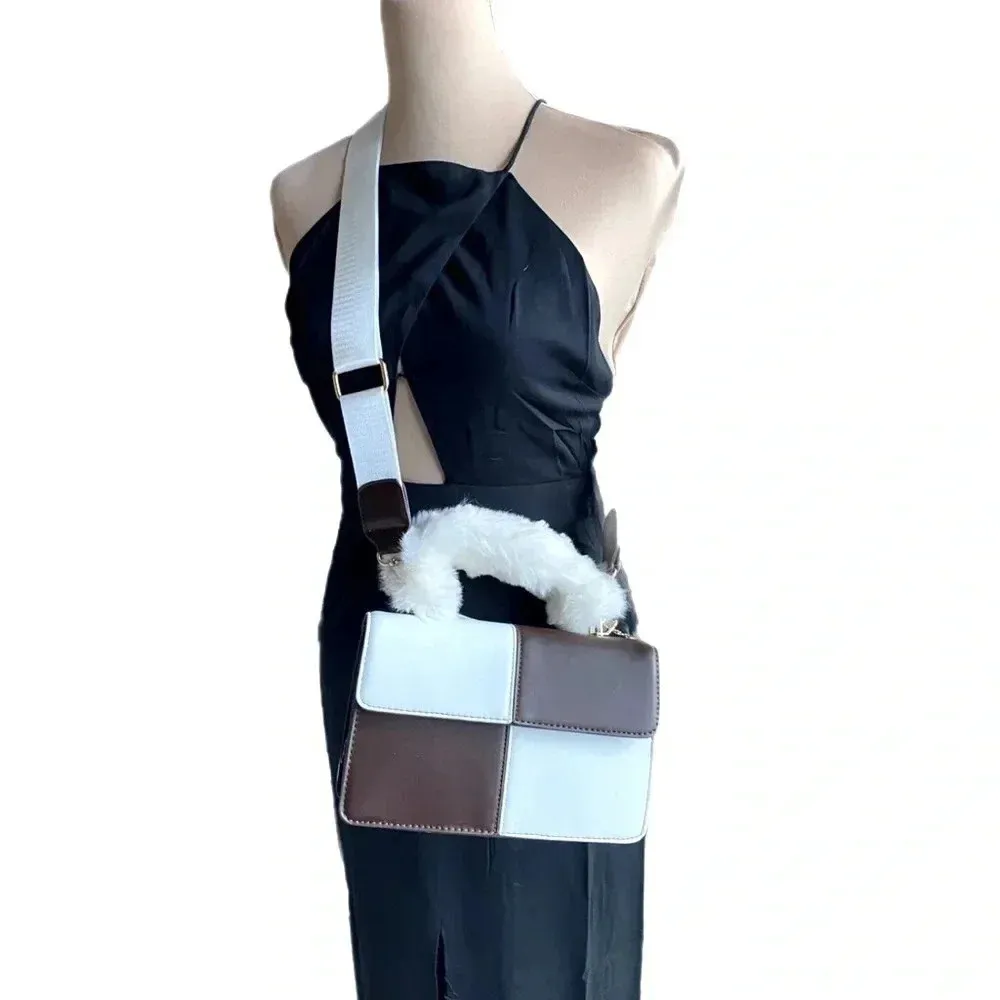 NWT New York & Co Womens Zephyr Crossbody Bag Chocolate White Vegan Leather - Image 2