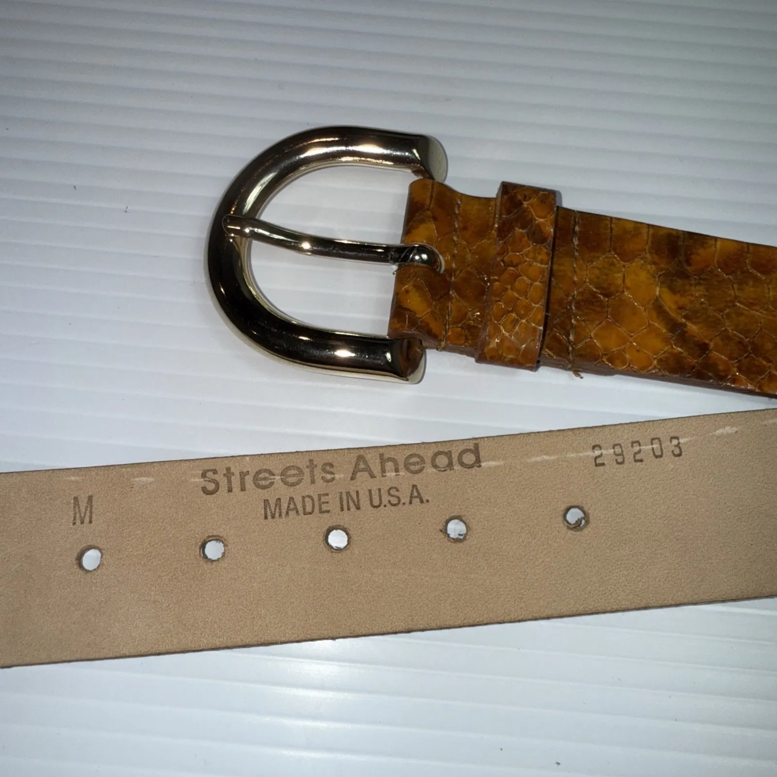 Streets Ahead‎ Belt Orange And Gold Snakeskin Print Made In USA Italian Buckle - Image 2