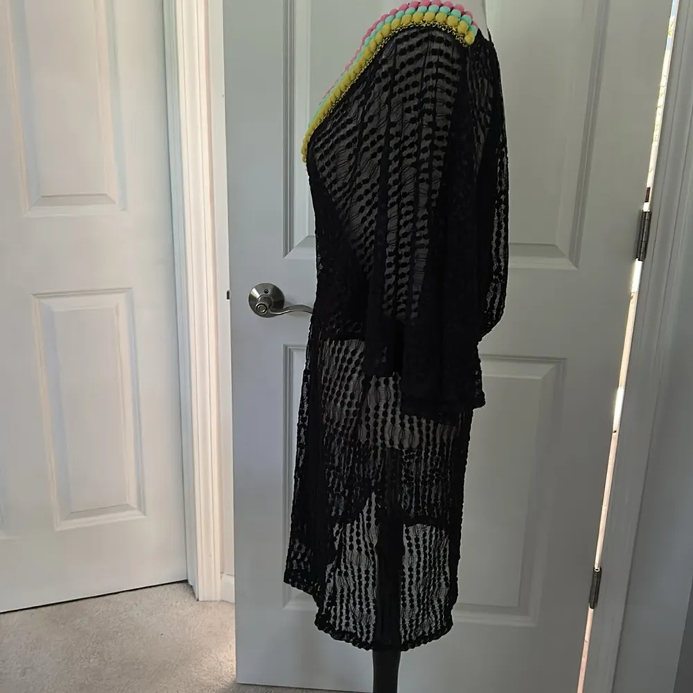 Luli Fama Black Mesh Beach Cover-Up with Colorful Trim - Image 3