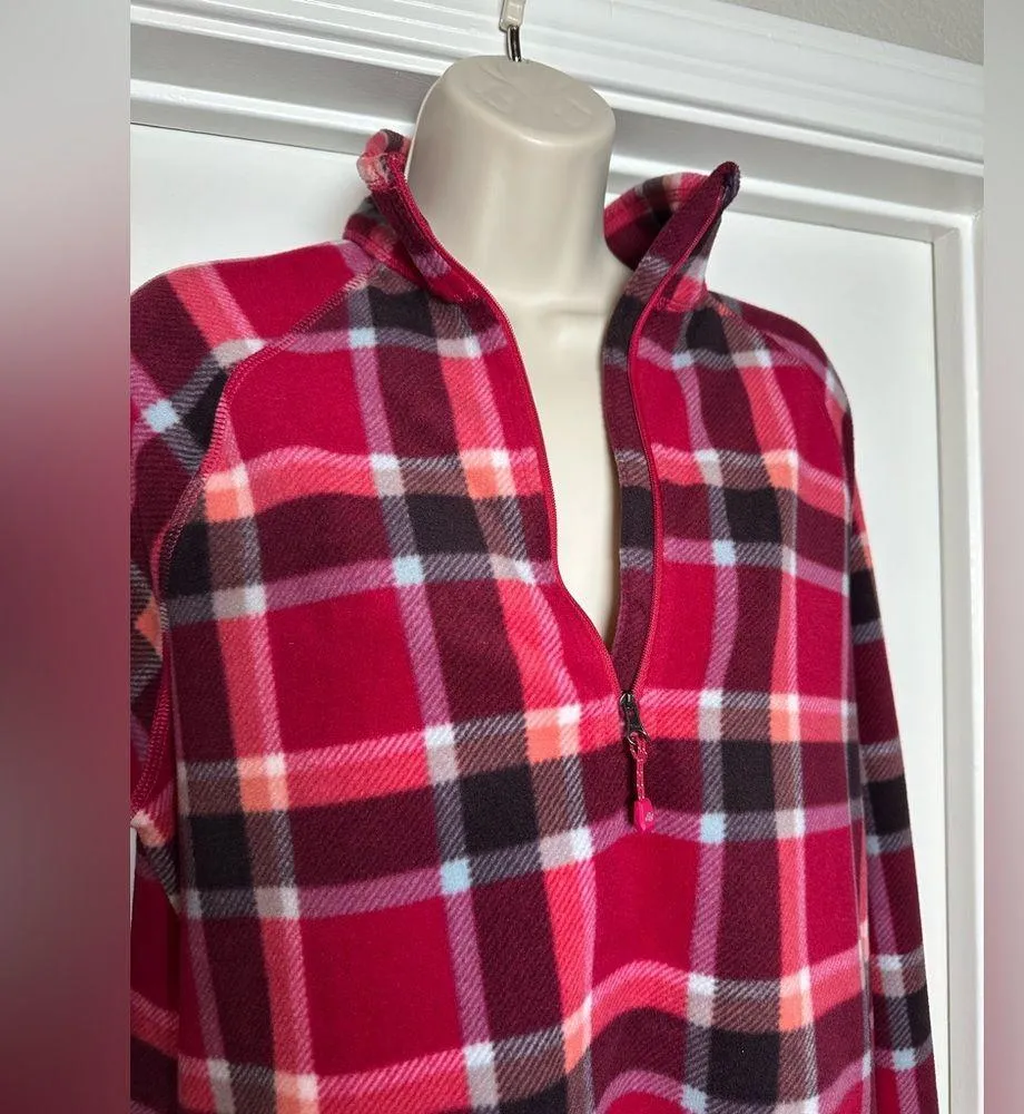 Eddie Bauer Red Plaid Women’s Long Sleeve Quarter Zip Pullover Sweater Shirt LG - Image 2