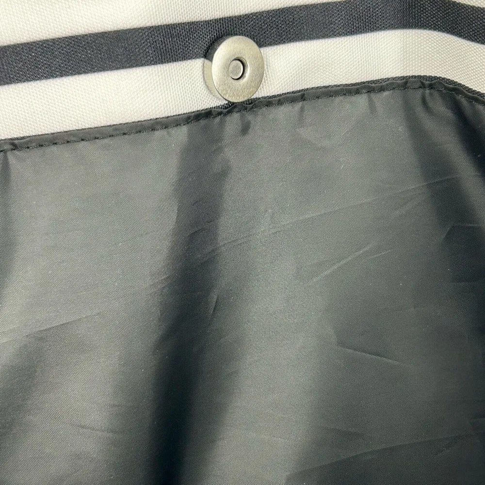 DSW Exclusive-Striped Overnighter Large Tote Bag Black White Canvas Strap Pocket - Image 14