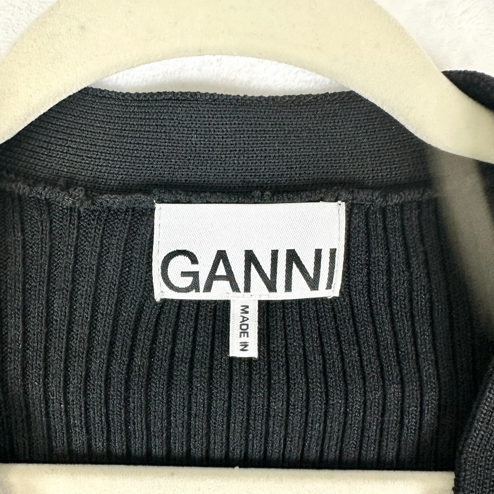 Ganni Melange Knit Cardigan Size XS Black Ribbed Minimalist Classic - Image 7