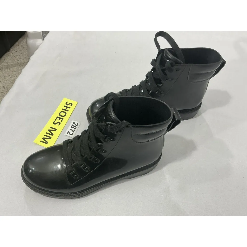 Womans Circus By Sam Edelman Size 7 Black Rubber Lace Up Combat Rainboots - Image 3