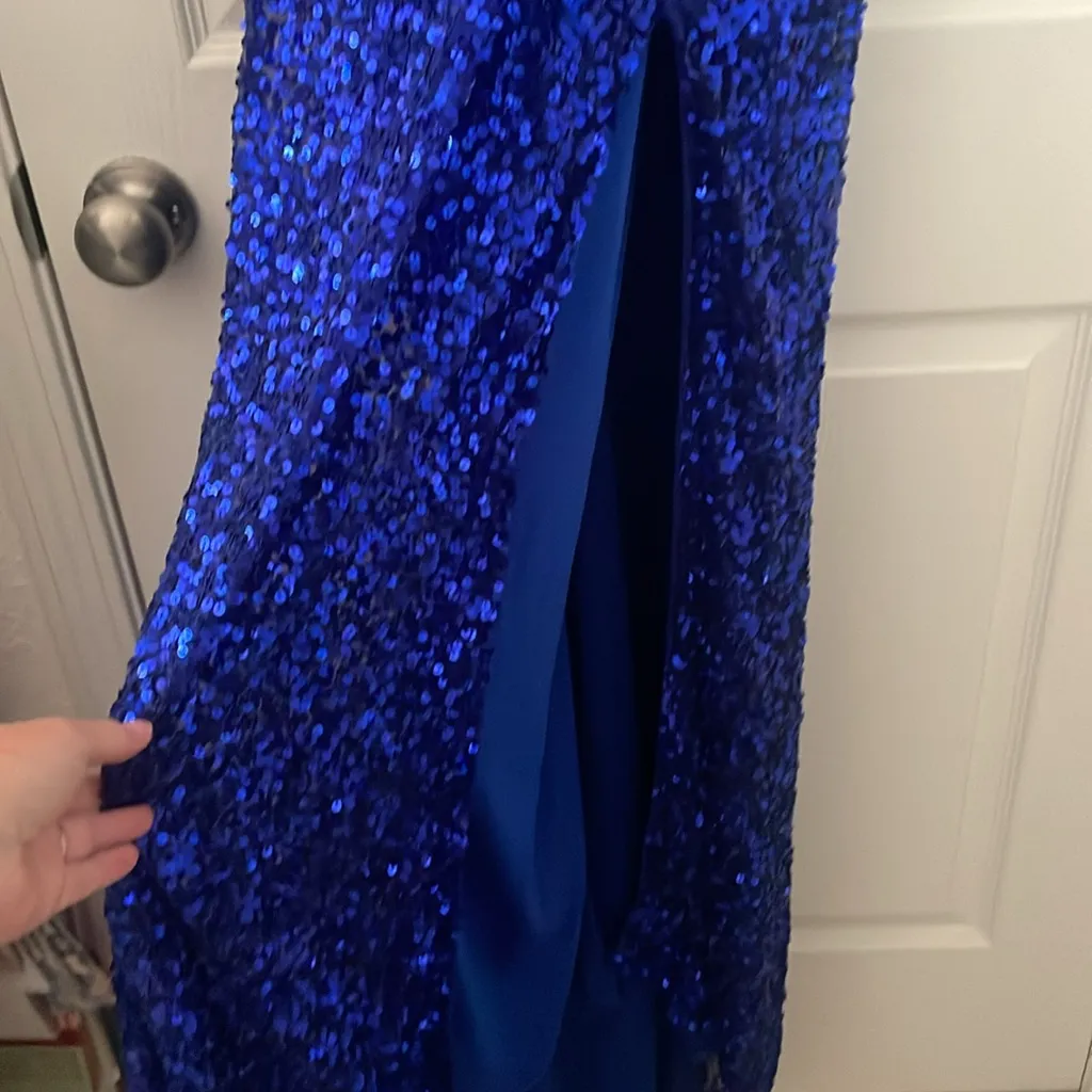 SCALA Homecoming Prom Black Tie Event ROYAL BLUE BEADED SEQUINED BALL GOWN Sz 6 - Image 5
