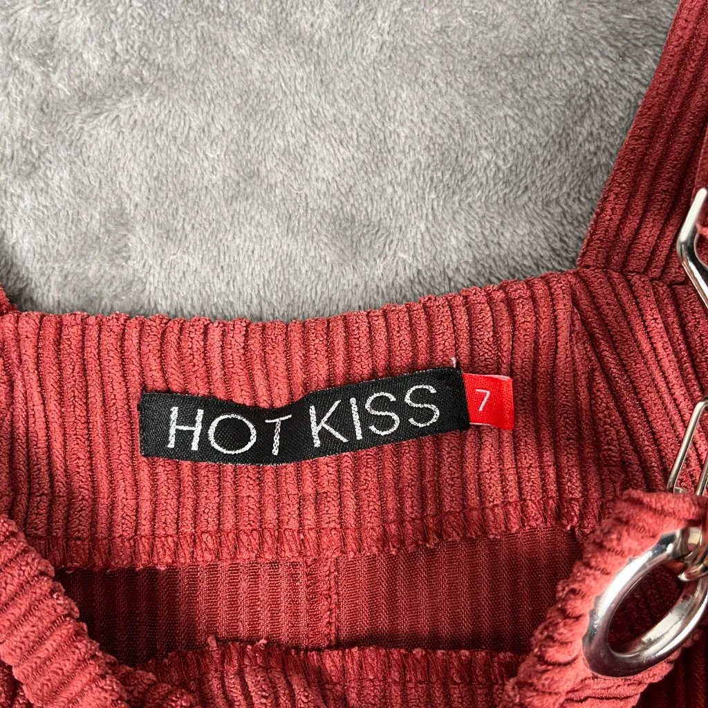 HOT KISS Red Corduroy Overall Dress Juniors' 7 Y2K Academia Preppy Buckle Mini - Image 5