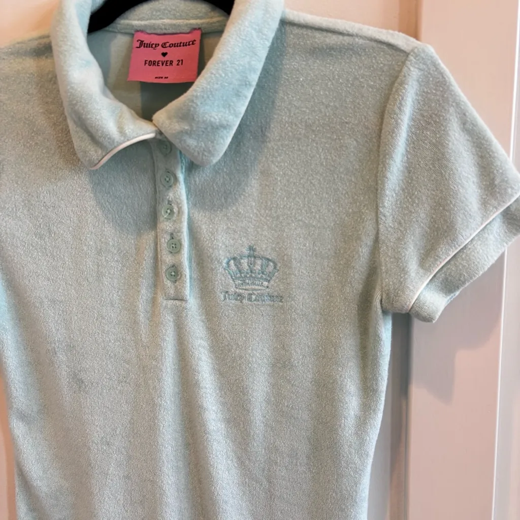 Juicy Couture Forever 21 Y2K Baby Blue Terry Cloth Polo Mini Dress Women's M - Image 4