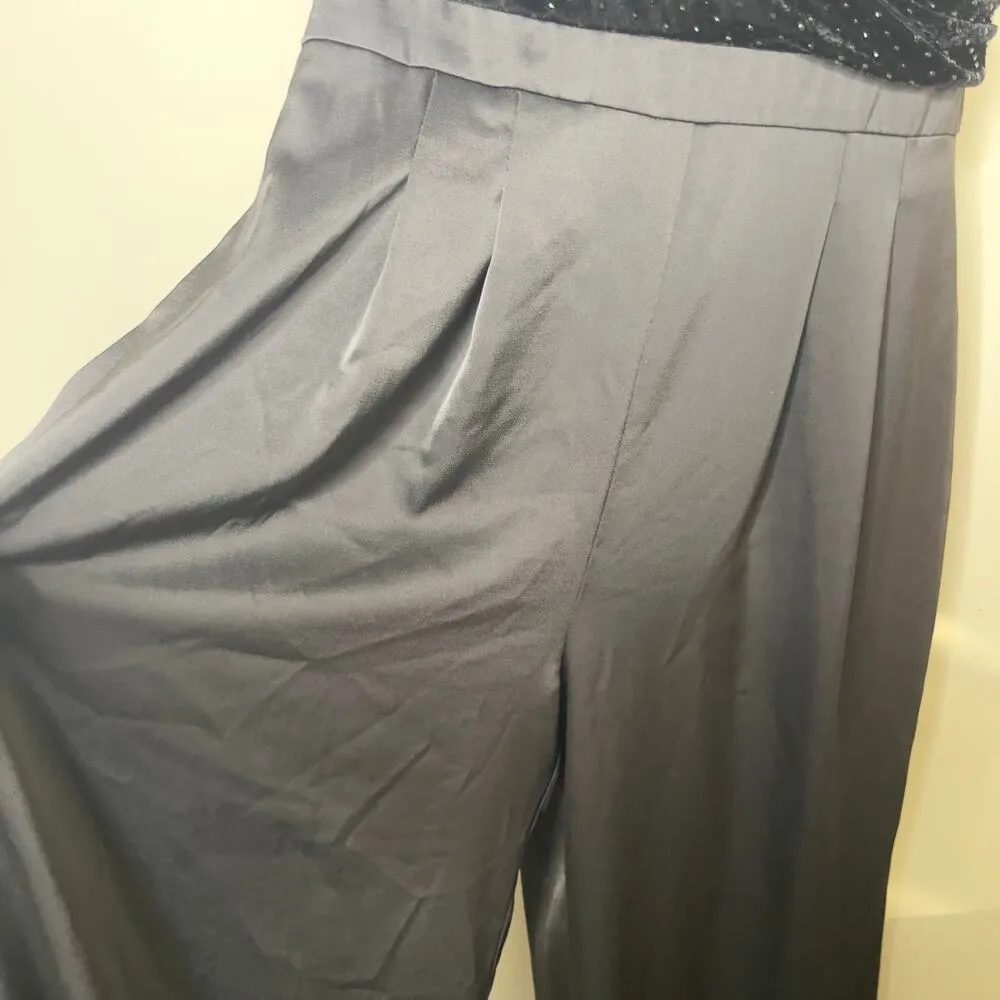 LIV FOSTER WIDE LEG JUMPSUIT WITH METALLIC DOT VELVET BODICE IN BLACK sz 14 - Image 5
