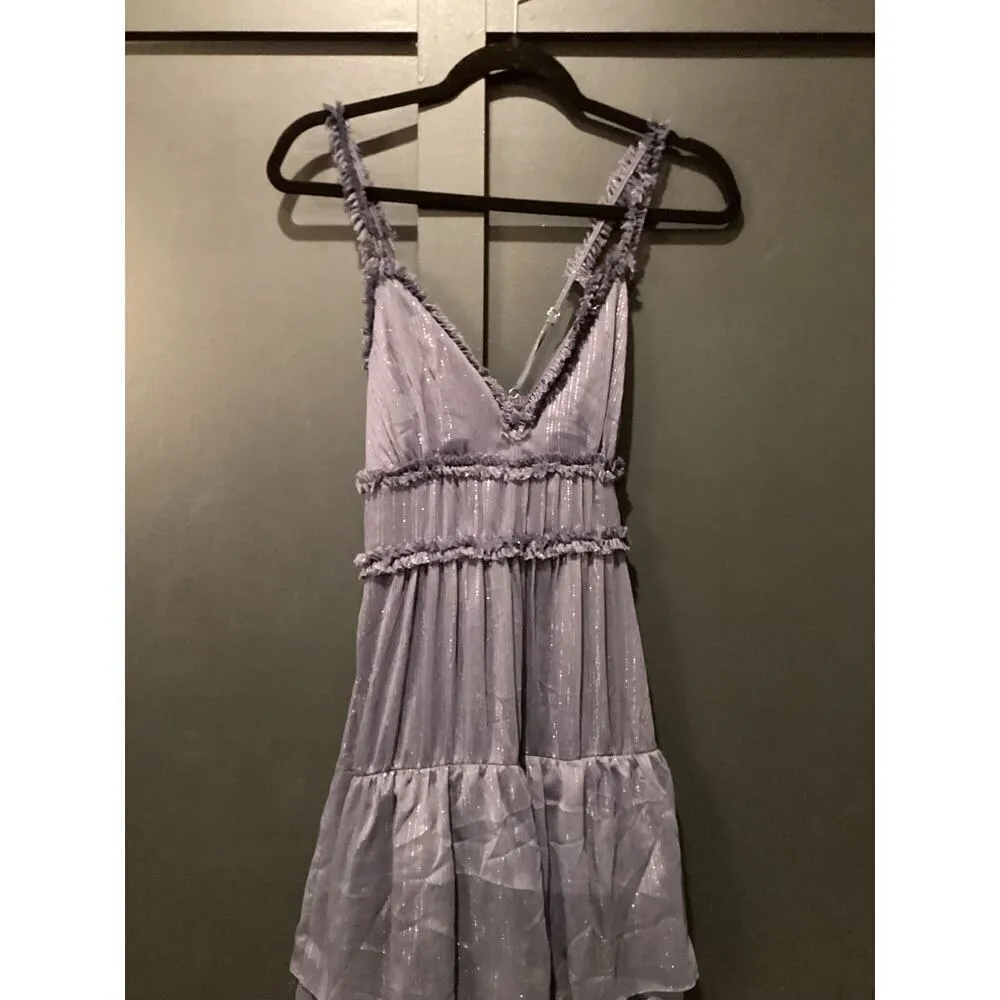 Likely  revolve Athena Maxi tier ruffle shimmer Dress nwt size 2 night shadow - Image 15