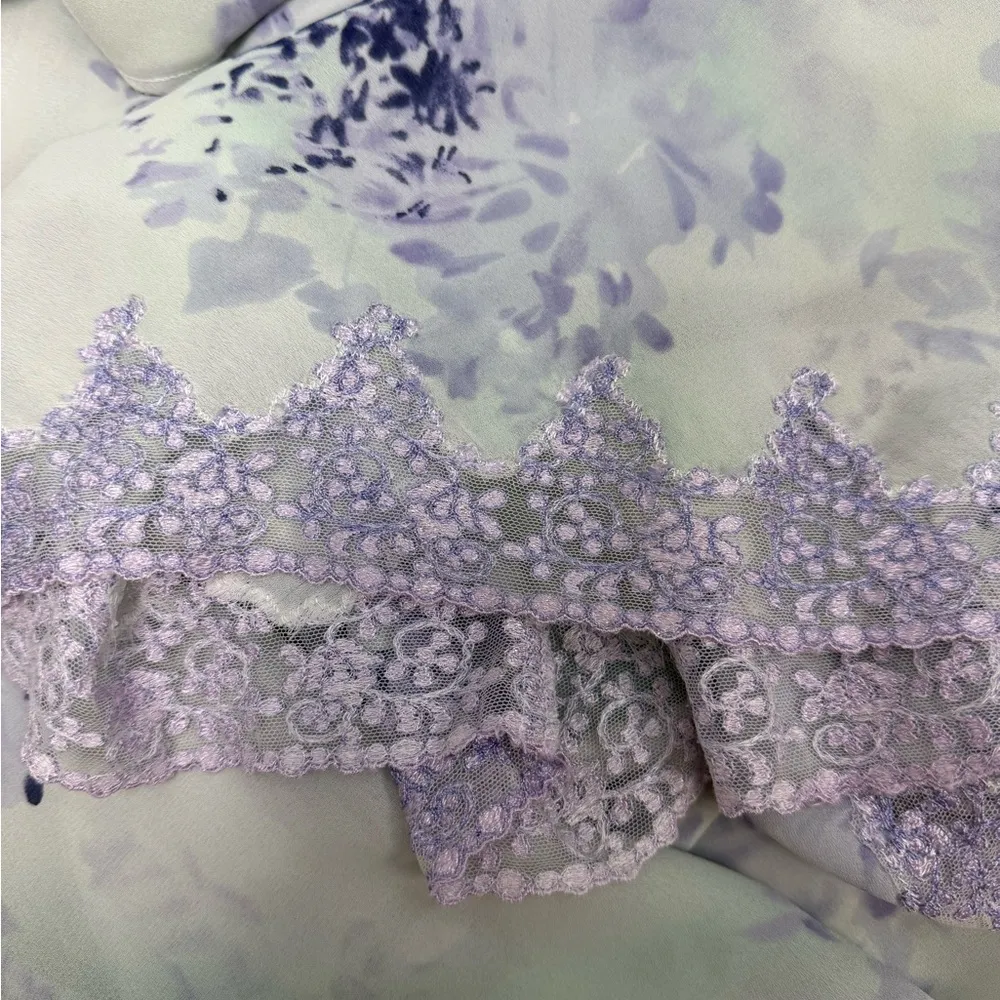 VINTAGE Oscar de la Renta Blue & Purple Floral Chemise & Robe - Size 3X - Image 5