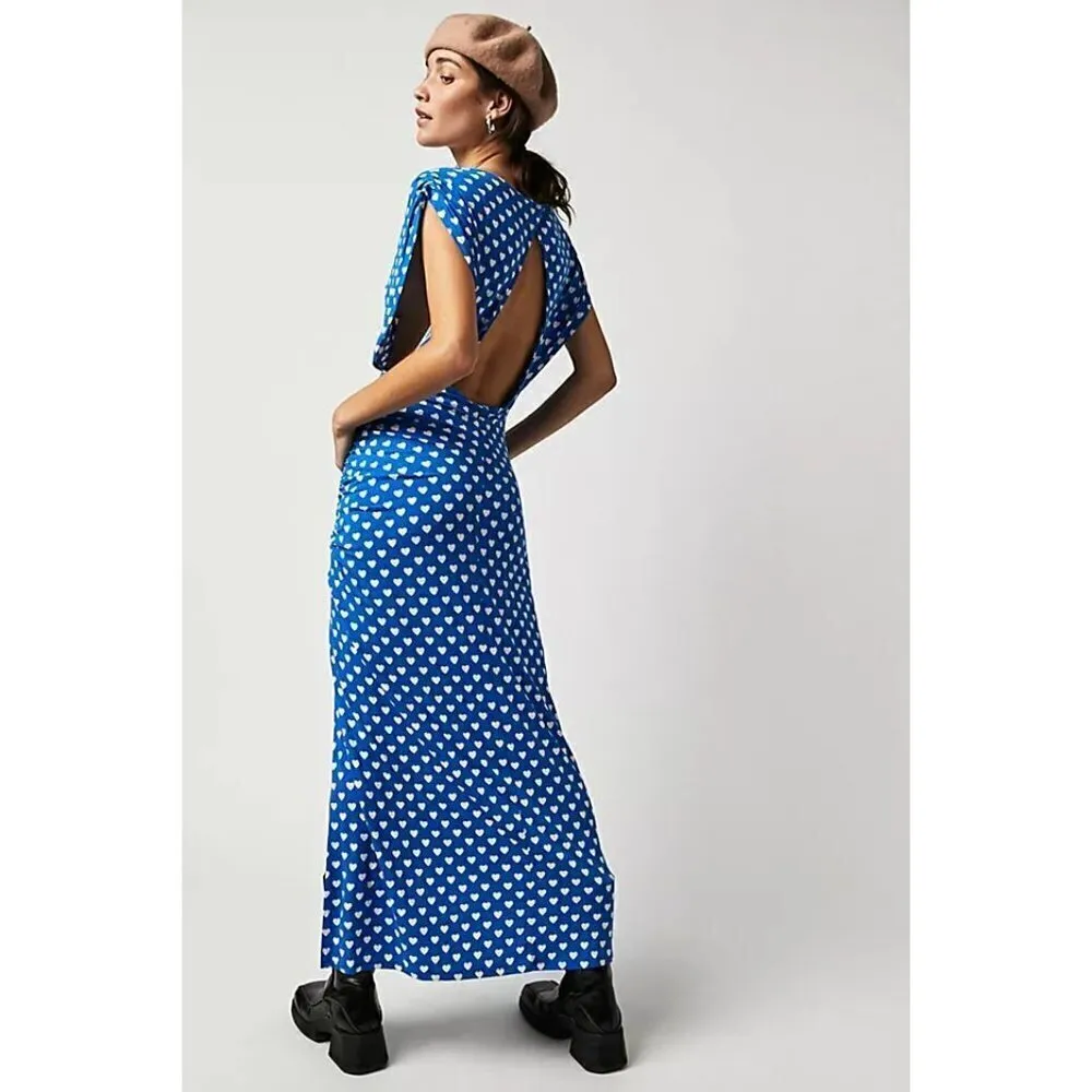 FREE PEOPLE Lakeside Mini Printed Dress in Bluebell Combo Hearts Size Large - Image 14