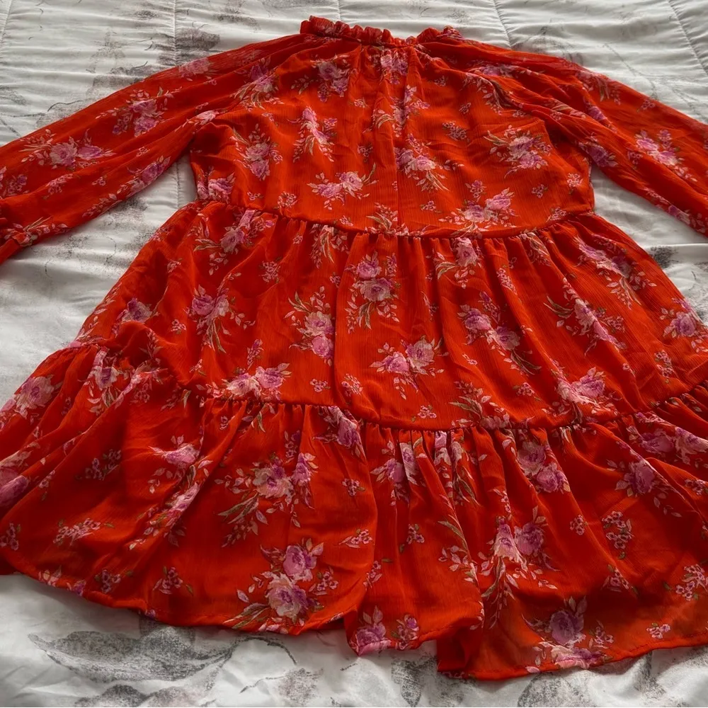 Vince Camuto floral orange tiered lined balloon sleeve dress, size M pullover - Image 13