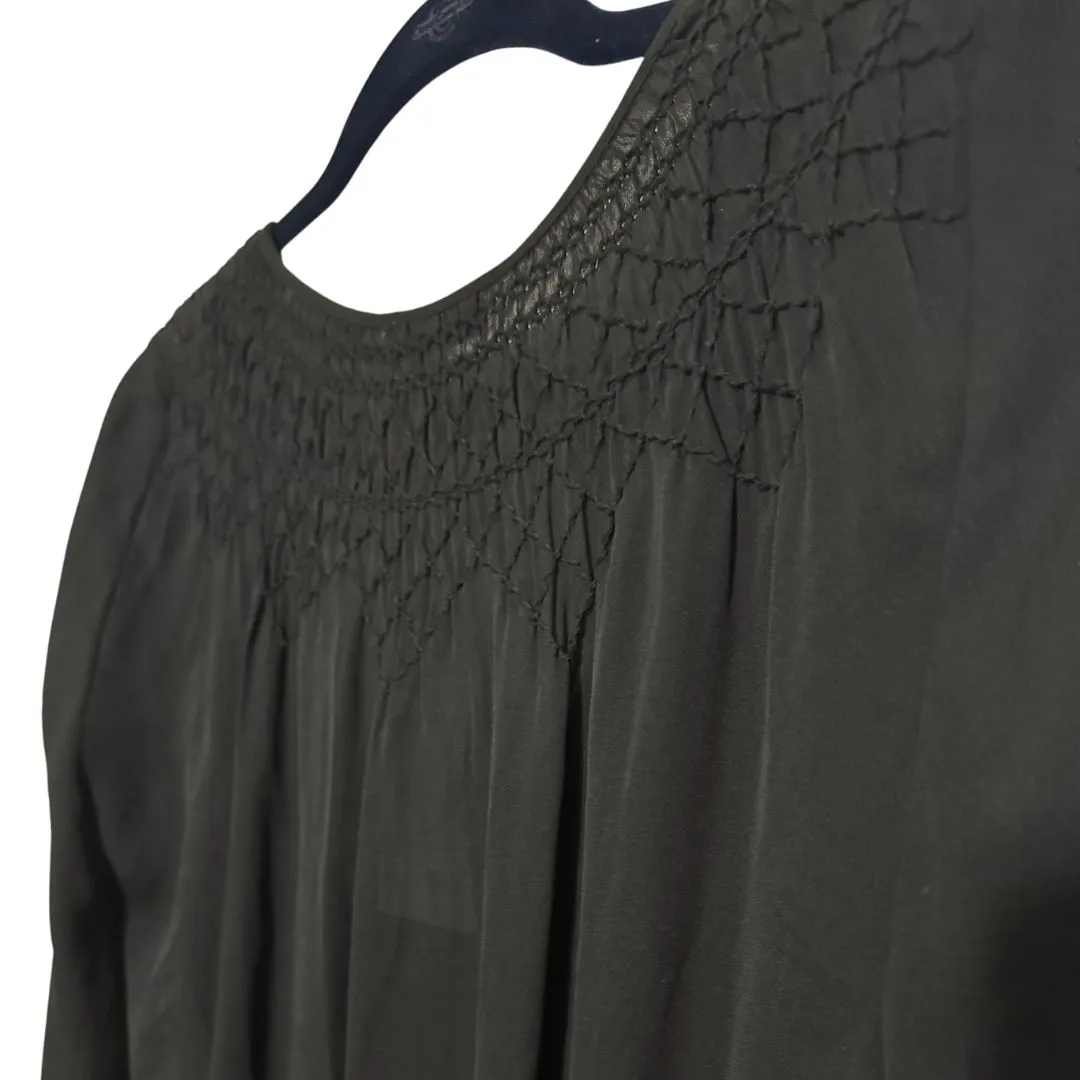JOIE 100% Silk Smocked Shirred Blousy 3/4 Sleeve Mini Dress Black NWT Medium - Image 9