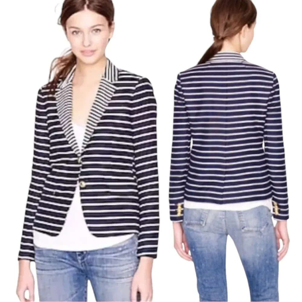 J.Crew Schoolboy Blazer in Navy Mixed Stripe Size 8 Preppy Classic Nautical - Image 2
