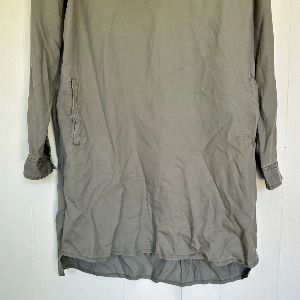 NWT QUINCE Vintage Wash Tencel Roll Sleeve Tunic Dress Olive Medium Green - Image 7