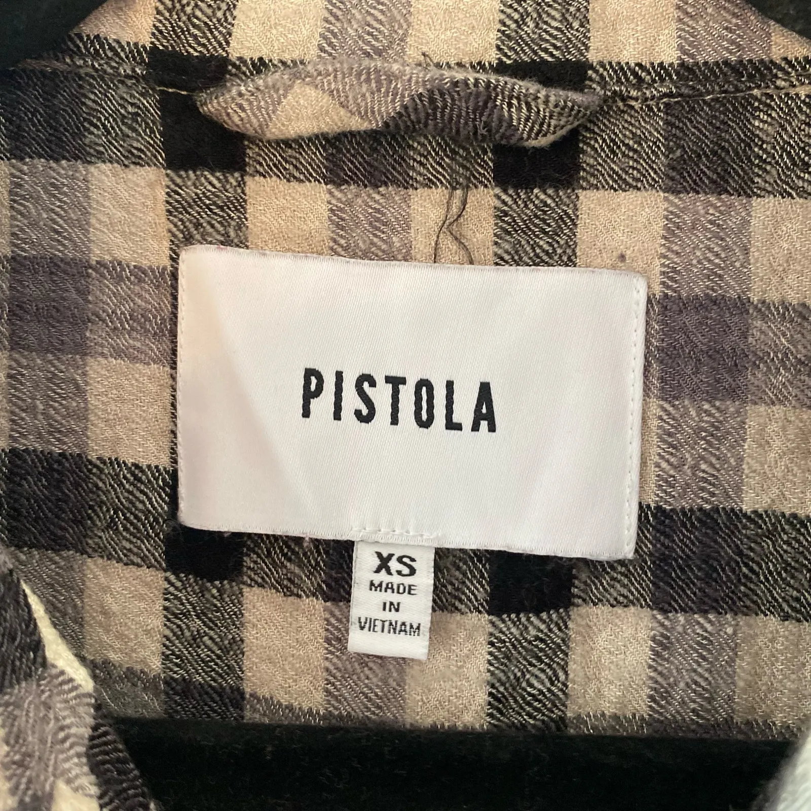 Pistola Black Cream Plaid Button Up Flannel Shirt Office Work Women's size XS - Image 2