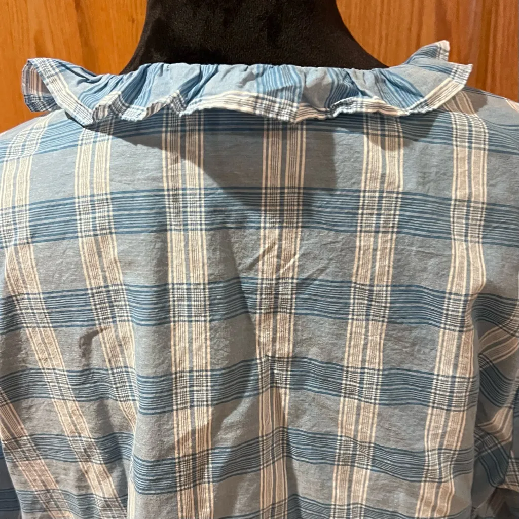 Madewell Ruffle-Neck Colwell Plaid Cotton Top in Ashby Plaid Ocean Wave Size XXL - Image 13