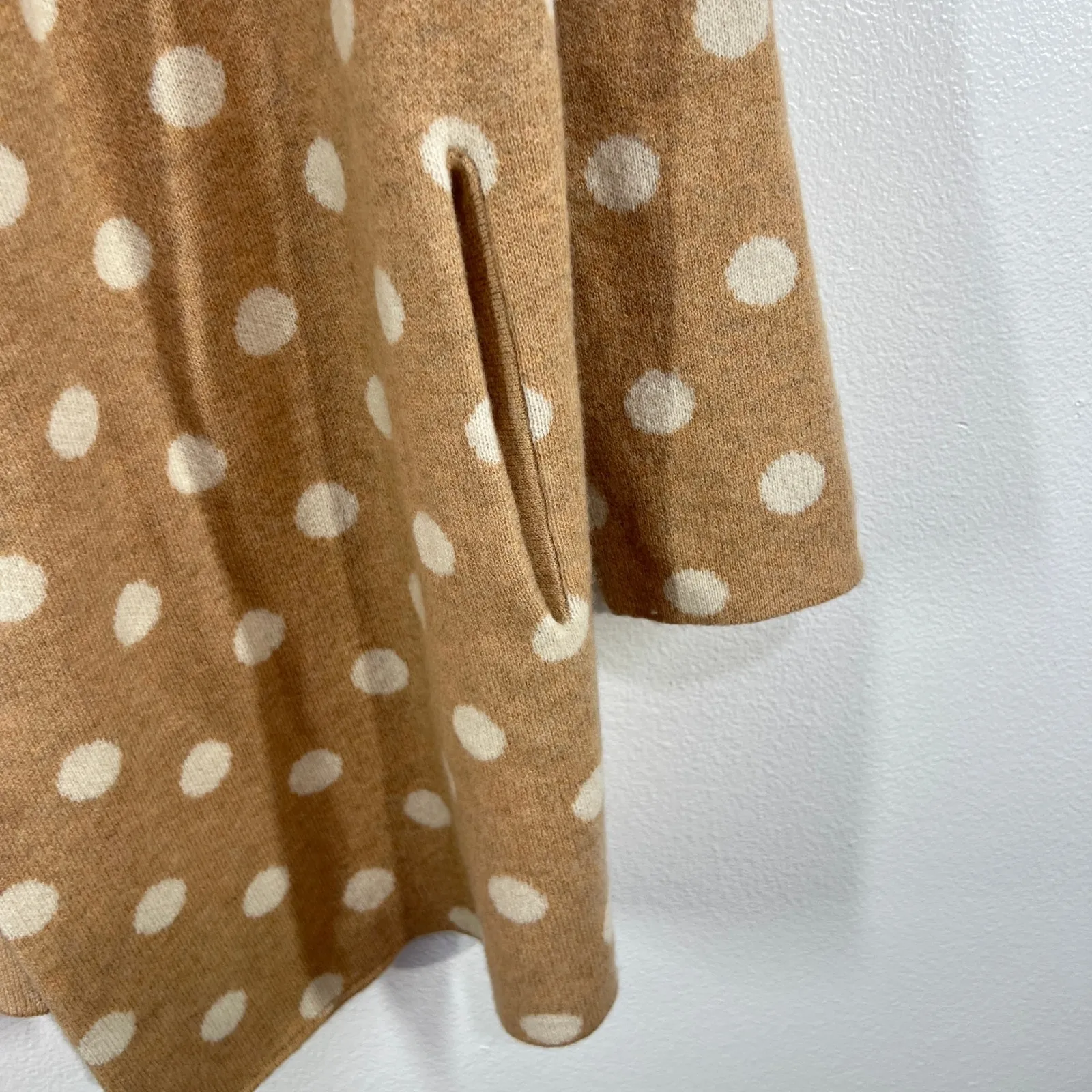 Anthropologie Field Flower Dottie Sweater Coat Hooded Wool Polka Dot Large P Tan Size undefined - Image 8