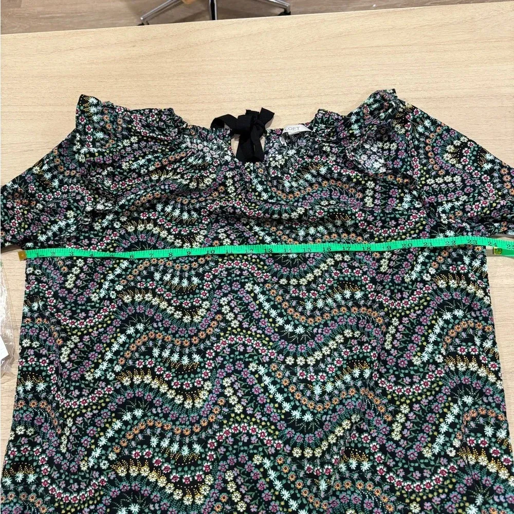 LOFT Blouse long sleeve Petite Garden Dobby Tie Back Ruffle top floral print bow - Image 8