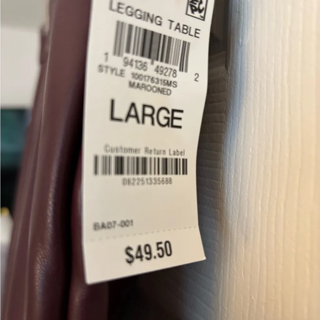 NWT! Bar III. Rich Burgundy Faux Leather Leggings – Size Large - Image 2