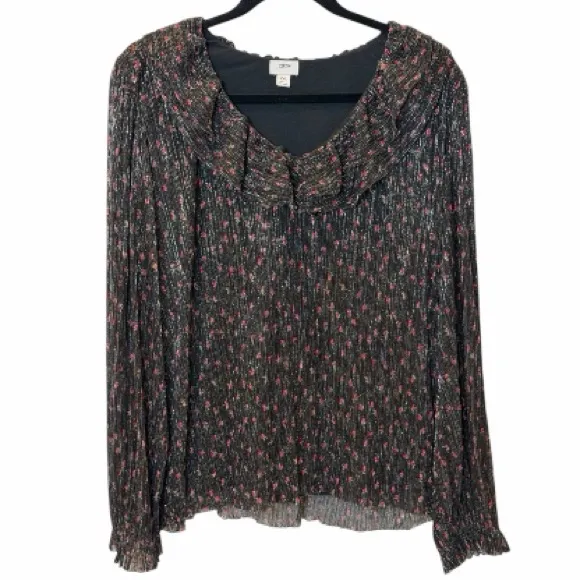 J.Crew Black Metallic Floral Blouse XXL | Holiday Party NYE Top Plus Size - Image 5